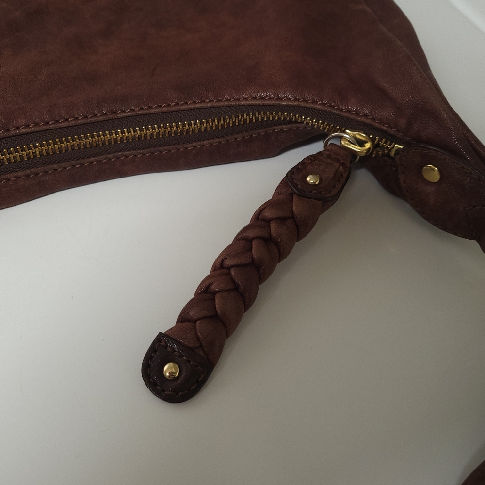 Botkier women's leather Hobo handbag Braided strap suede interior gold hardware - Picture 14 of 17